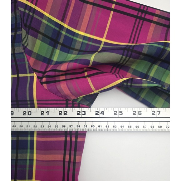Foxcroft Button Up 3/4 Sleeve Collar Plaid Print Top Pink Multicolor 16 - Picture 7 of 7